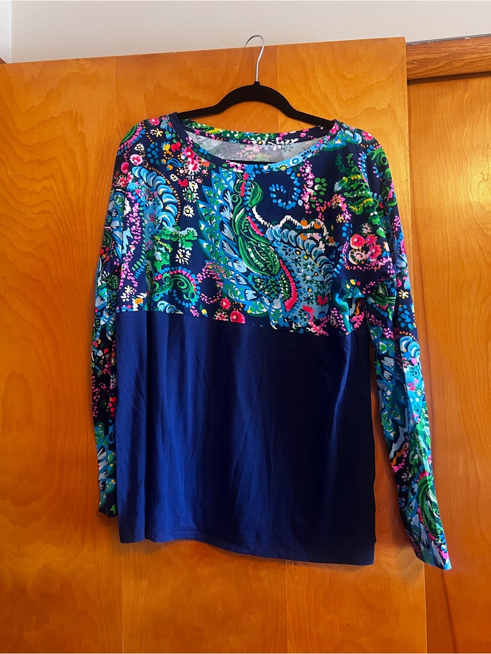 Lilly Pulitzer Navy Multicolor Paisley Panel Long-Sleeve Top NWOT